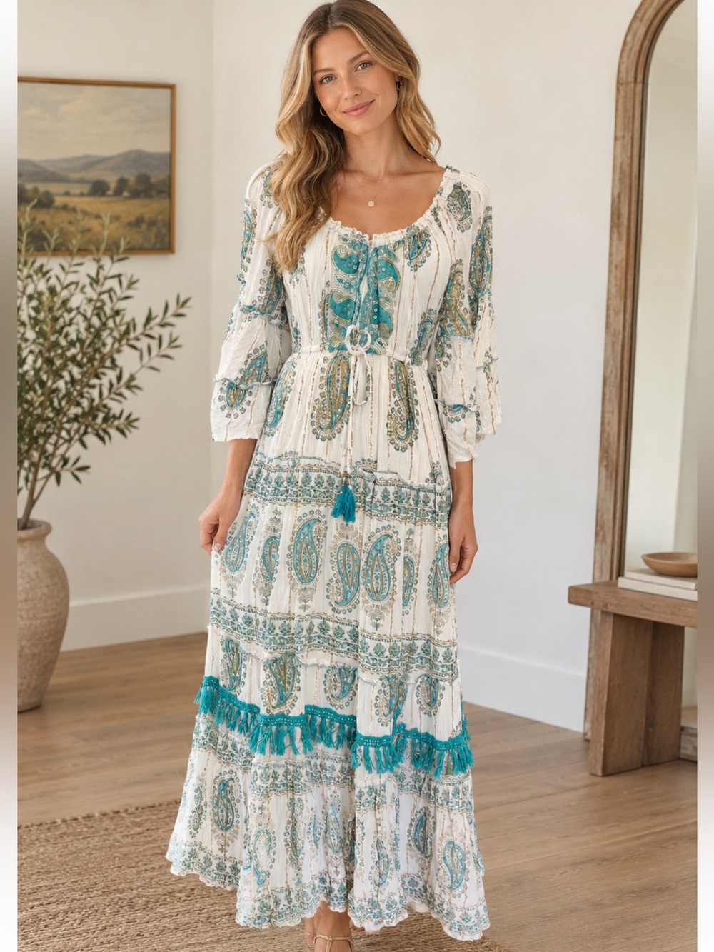 Me 2 Magic Boho Maxi Dress Paisley Gypsy Esmeralda Medium